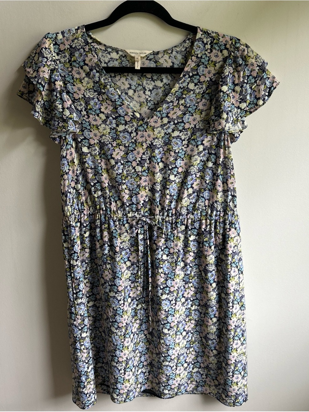 Rebecca Taylor Pastel Floral V-Neck Dress in Blue, Pink, Cream